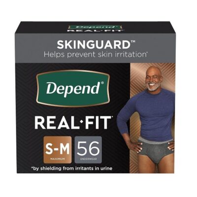 56 Count, Black, Small/Medium: Depend Real Fit Incontinence Underwear For Men, Maximum Absorbency, S/M, Black, 56 Count