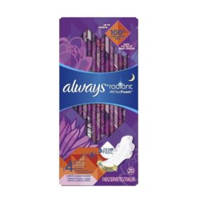 Always Radiant, Size 4, Overnight Sanitary Pads With Wings, Scented, 20 Count - Image 1