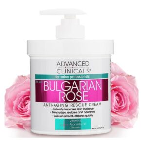 Advanced Clinicals Bulgarian Rose Oil Cream Anti-Aging Rescue for Face, Hands, Neck. Spa Size 16oz - Image 1