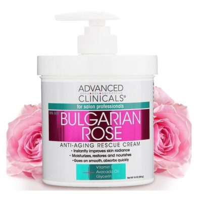 Advanced Clinicals Bulgarian Rose Oil Cream Anti-Aging Rescue for Face, Hands, Neck. Spa Size 16oz