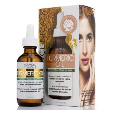 Advanced Clinicals Turmeric Oil for face. Antioxidant formula with Rose Extract and Jojoba oil for dry skin, redness, and skin blemishes. Large 1.8oz glass bottle with dropper