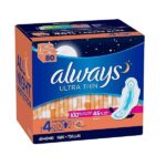 Always Ultra Thin Overnight Pads with Wings Size 4 unscented 80 count box