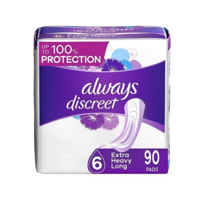 Always Discreet Incontinence Pads Ultimate Overnight, Long Length, 45 Count (Pack of 2) (Total 90ct)