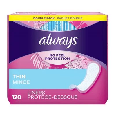Always Incredibly Thin Regular Daily Liners wrapped 120 Count Pack of 2