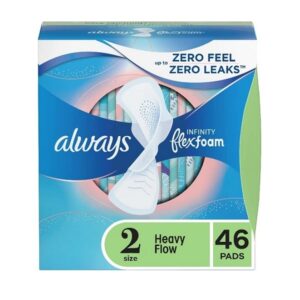 Always Infinity Feminine Pads for Women, Size 2 Regular, with wings, unscented, 46ct - Image 1