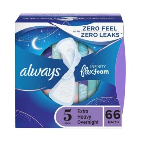 Always Infinity Feminine Pads with Wings for Women, Size 5, Extra Heavy Overnight, Unscented, 22 Count - Pack of 3 (66 Count Total) - Image 1