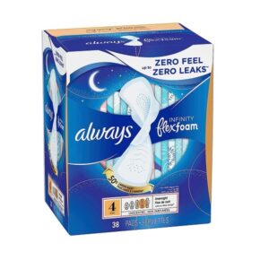 Always Infinity FlexFoam Pads for Women Size 4 Overnight Absorbency, Up to 12 Hours Zero Leaks, Zero Feel Protection, with Wings Unscented, 38 Count - Image 2