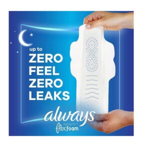 Always Infinity FlexFoam Pads for Women Size 5 Extra Heavy Overnight Absorbency, Up to 12 Hours Zero Leaks, Zero Feel Protection, with Wings Unscented, 30 Count - Image 2