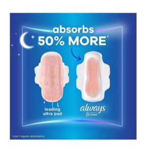 Always Infinity FlexFoam Pads for Women Size 5 Extra Heavy Overnight Absorbency, Up to 12 Hours Zero Leaks, Zero Feel Protection, with Wings Unscented, 30 Count - Image 3