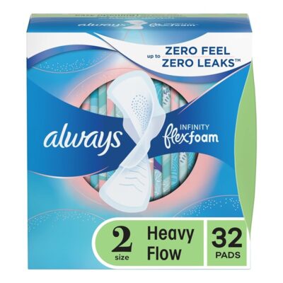 Always Infinity FlexFoam sanitary pads heavy flow size 2 unscented pack of 32 zero feel zero leaks