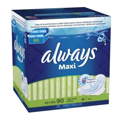 Always Maxi Long Super Pads With Wings, 90 Count