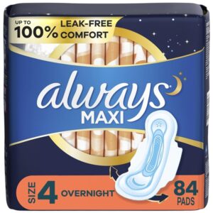 Always Maxi Overnight Pads with Wings, Size 4, Overnight, Unscented, 84 CT - Image 1