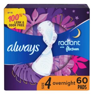 Always Radiant Overnight Pads with Wings, Scented, 22 Count - Image 1