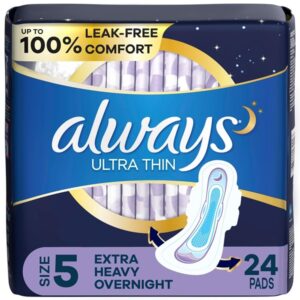 Always Ultra Thin Extra Heavy Overnight Pads, 24 Count - Image 1