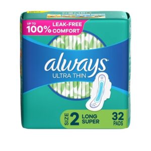 Always Ultra Thin Long/Super With Wings Unscented Pads 32 Count - Image 1