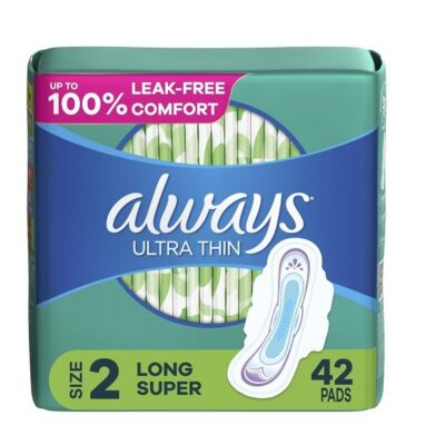 Always Ultra Thin sanitary pads size 2 super with Flexi-Wings unscented 42 count