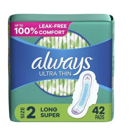 Always Ultra Thin sanitary pads size 2 super with Flexi-Wings unscented 42 count