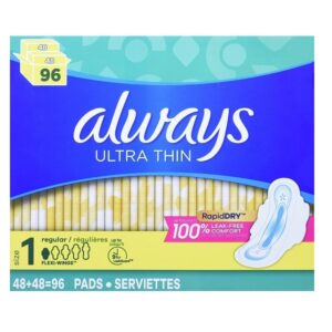 Always Ultra Thin Regular Pads With Wings, Unscented, 96 Count - Image 1