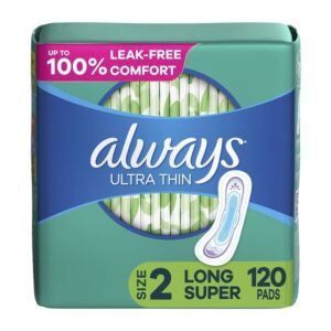 Always Ultra Thin Size 2 Feminine Pads without Wings, Super Absorbency, Unscented, 40 Count - Pack of 3 (120 Total Count) (Packaging May Vary) - Image 1