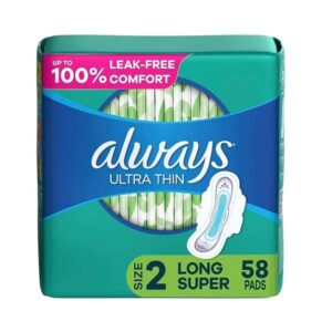 Always Ultra Thin Super Pads, With Wings, 58 Count - Image 1