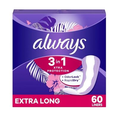 Always Xtra Protection 3-in-1 Daily Liners for Women, Extra Long, 60 CT