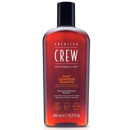 American Crew Daily Shampoo for men to cleanse hair and refresh the scalp with a non-greasy finish