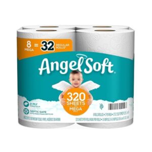 Angel Soft Toilet Paper, 8 Mega Rolls = 32 Regular Rolls, 2-Ply Bath Tissue - Image 1