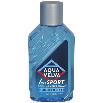 Aqua Velva Classic Ice Blue cooling after shave in 103ml bottle to firm and tone skin post-shave.