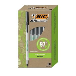 BIC Ecolutions Round Stic Ballpoint Pen, Medium Point (1.0mm), Black, 50-Count - Image 1