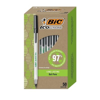 BIC Ecolutions Round Stic Ballpoint Pen, Medium Point (1.0mm), Black, 50-Count