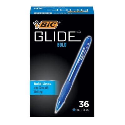 BIC Glide Bold Retractable Ball Pen, Bold Point (1.6mm), Blue, Comfortable Grip for Smooth Writing, 36-Count