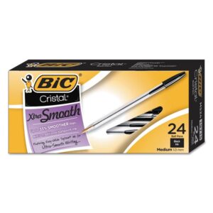 BIC MS241BK Cristal Xtra Smooth Ballpoint Stick Pen Black Ink 1mm Medium 24/Pack - Image 1