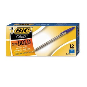 BIC MSB11BE Cristal Xtra Bold Ballpoint Stick Pen, Blue Ink, 1.6mm, Bold, Dozen - Image 1