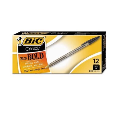 BIC MSB11BK Cristal Xtra Bold Ballpoint Stick Pen, Black Ink, 1.6mm, Bold, Dozen