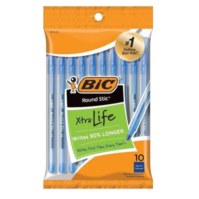 BIC Round Stic Ball Pen - Blue Body, Blue Ink, Pack of 10