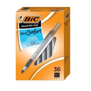 BIC Round Stic Grip Xtra Comfort Ball Pen, Medium Point (1.2 mm), Black, 36-Count - Image 1