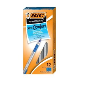 BIC Round Stic Grip Xtra Comfort Ball Pen, Medium Point (1.2 mm), Blue, 12-Count - Image 1