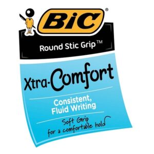 BIC Round Stic Grip Xtra Comfort Ball Pen, Medium Point (1.2 mm), Blue, 12-Count - Image 3