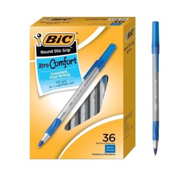 BIC Round Stic Grip Xtra Comfort Ball Pen, Medium Point (1.2 mm), Blue, 36-Count