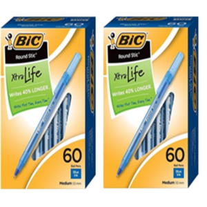 BIC Round Stic Xtra Life Ball Pen, Medium Point (1.0 mm), Blue 2Pack (60 Count) - Image 1