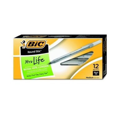 BIC Round Stic Xtra Life Ball Pen - Pack of 12, Black