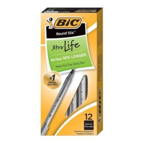 BIC Round Stic Xtra Life Ball Pen - Pack of 12, Black - Image 4