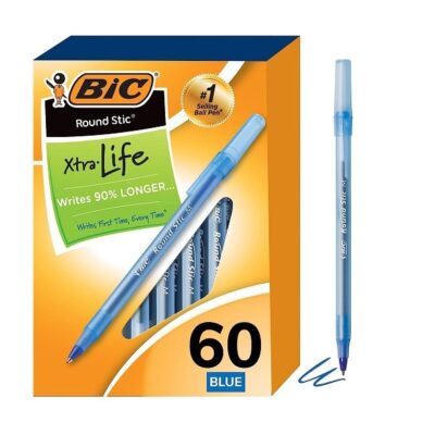 BIC Round Stic Xtra Life Ball Pen - Pack of 60, Blue