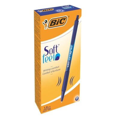 BIC Soft Feel Retractable Ballpoint Pen - Blue Body, Blue Ink, Pack of 12
