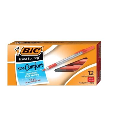 BIC Corporation Gsmg11Rd Ultra Round Stic Grip Ballpoint Stick Pen Red Ink Medium Dozen