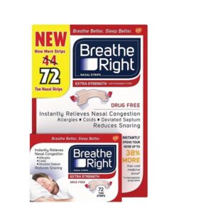 Breathe Right Extra Strength Tan Strips Reduces Snoring-Free Nasal Strips for Nasal Congestion Relief-72 Count - Image 1