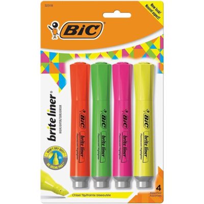 Brite Liner Highlighter with Rubber Grip, Chisel Tip, Assorted, Pack of 4