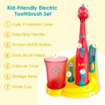 Brusheez® Kids Electric Toothbrush Set (Carnivore Edition) - Battery Operated, Soft Bristles, Easy On/Off, 2 Brush Heads, Animal Cover, Sand Timer, Rinse Cup, and Base - Ages 3+ (Pepper The Dino) - Image 3