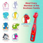 Brusheez® Kids Electric Toothbrush Set (Carnivore Edition) - Battery Operated, Soft Bristles, Easy On/Off, 2 Brush Heads, Animal Cover, Sand Timer, Rinse Cup, and Base - Ages 3+ (Pepper The Dino) - Image 6