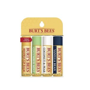 Burt's Bees 100% Natural Moisturizing Lip Balm, Multipack - Original Beeswax, Cucumber Mint, Coconut & Pear and Vanilla Bean with Beeswax & Fruit Extracts - 4 Tubes